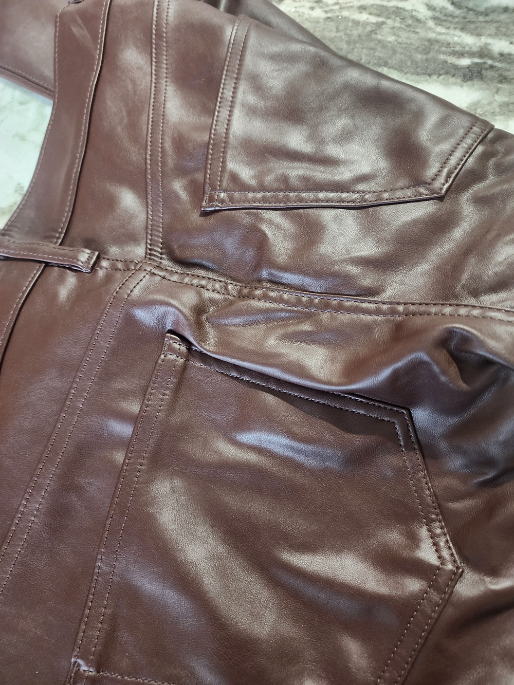 GAP Women's Faux Leather Pants in Dark Brown - Picture 3 of 3